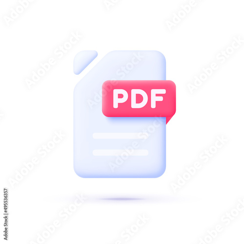 PDF file in 3D style on white background. Flat 3d file for web design. Web banner. Vector design