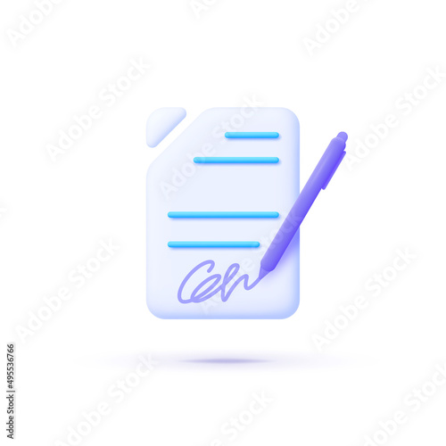 Contract, great design for any purposes. 3d vector render concept. Business, education concept. Digital security concept. Vector illustration