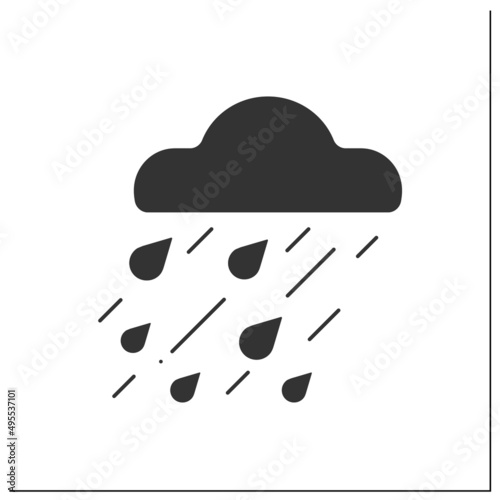 Heavy rain glyph icon. Raindrops. Heavy storm. Cloud with drops. Bad weather forecast. Weather concept. Filled flat sign. Isolated silhouette vector illustration