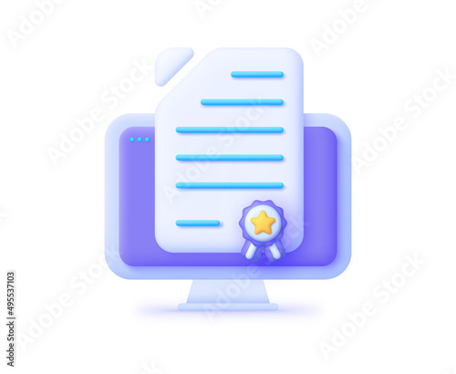 Vector certificate 3D. 3d letter vector illustration design. Computer 3d. Vector illustration design