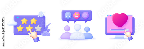 Feedback in 3d style. Good feedback concept. 3d chat icon set. 3d render vector illustration