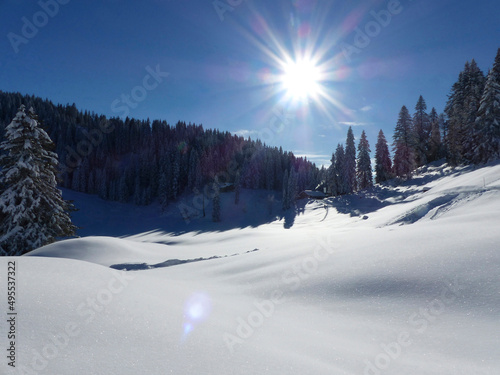 Winter hiking tour to Seekarkreuz mountain and Lengrieser hut, Bavaria, Germany photo