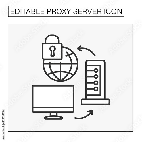 Modern technology line icon. Safety connection to internet. Digital device for client and server. Proxy server concept. Isolated vector illustration. Editable stroke