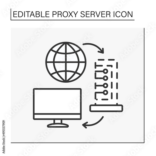 Modern technology line icon. Transparent or inline proxy. Device intercepts connection between an end-user or device and internet. Proxy server concept. Isolated vector illustration. Editable stroke