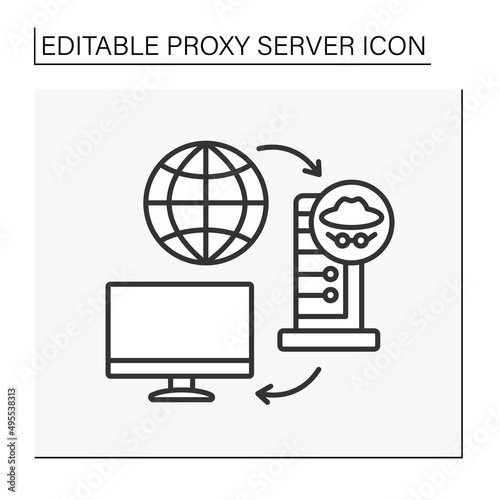 Anonymous hosting service. Application between global network and host. Proxy server concept. Isolated vector illustration. Editable stroke