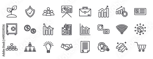 digital economy editable line icons set. digital economy thin line icons collection. sprout, insurance, population, presentation, briefcase, growth, productivity vector illustration.