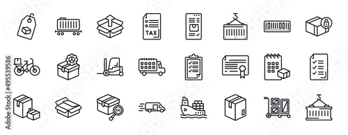 Tela delivery and logistic editable line icons set