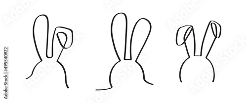 Easter bunny continuous one line vector icon, drawing rabbit outline cute animal, minimal contour ears hare, doodle element face, black silhouettes set. Funny simple illustration