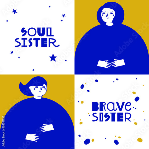 Friendship day, students, sister, teenager concept. Team young, lovely, beautiful friends woman smiling lying on their back. Simple flat vector