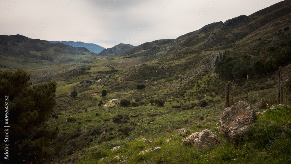 Sicilian Italian Coastal Hill Spring Landscape in Europe on a lovely day