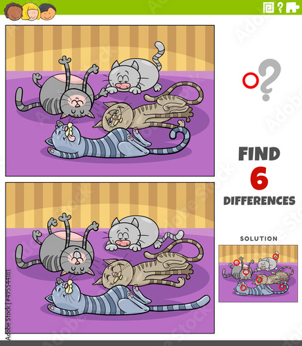 differences educational game with cartoon sleeping cats