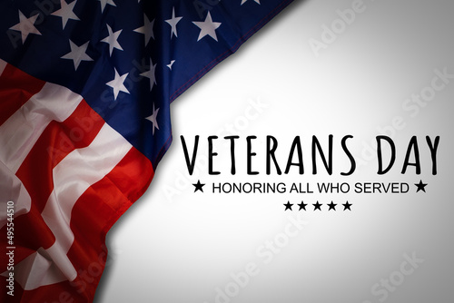 USA Veterans day background. abstract grunge brushed flag with text. Template for horizontal banner.