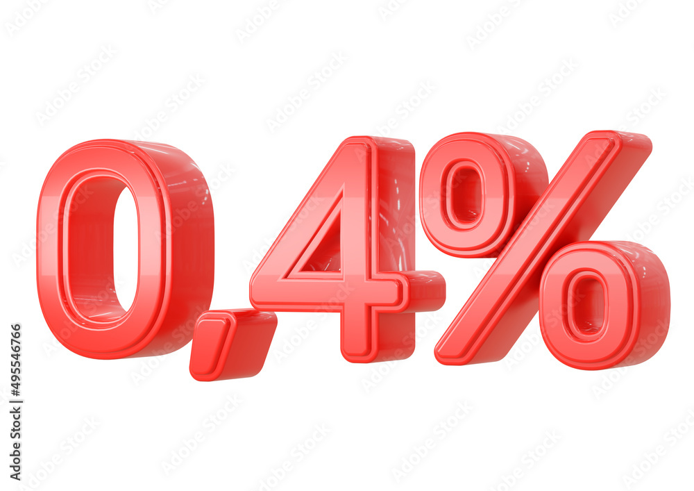 Red 0,4 percent discount, mathematical, financial and statistical symbol isolated on white background. Special Offer, Sale Up to Off, Banner, Advertising Red 0,4 percent discount, mathematical, financial and statistical symbol isolated on white background. Special Offer, Sale Up to Off, Banner, Advertising