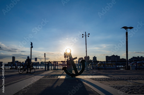 Close up of a big metal anchor in the plaza photo