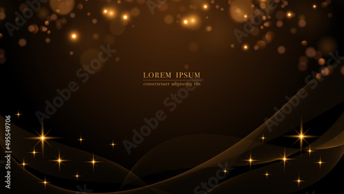 Abstract flowing wave lines on dark background with glittering lights. Vector illustration