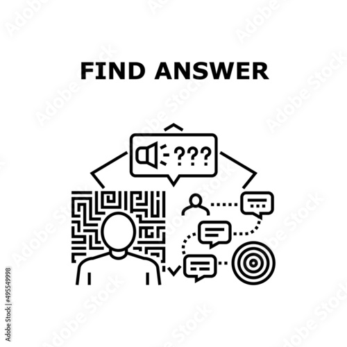 Find Answer Vector Icon Concept. Find Answer For Solve Problem, Searching And Finding Way From Labyrinth Or Difficult Situation. Businessman Success Goal Achievement Black Illustration