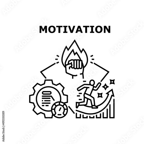 Motivation Goal Vector Icon Concept. Motivation Goal For Earning Money And Increasing Sales, Manager Or Businessman Motivate For Successful Achievement And Financial Wealth Black Illustration