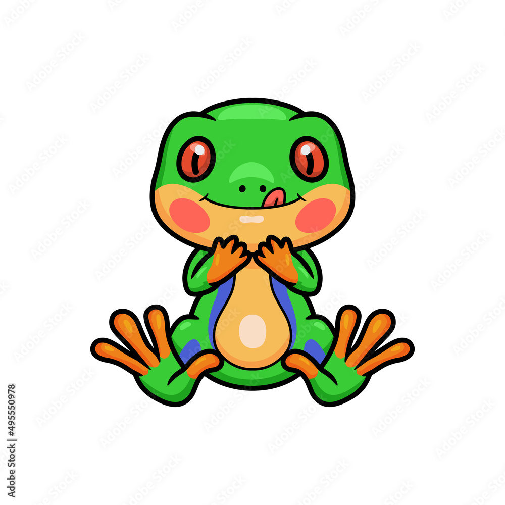 Fototapeta premium Cute little frog cartoon sitting