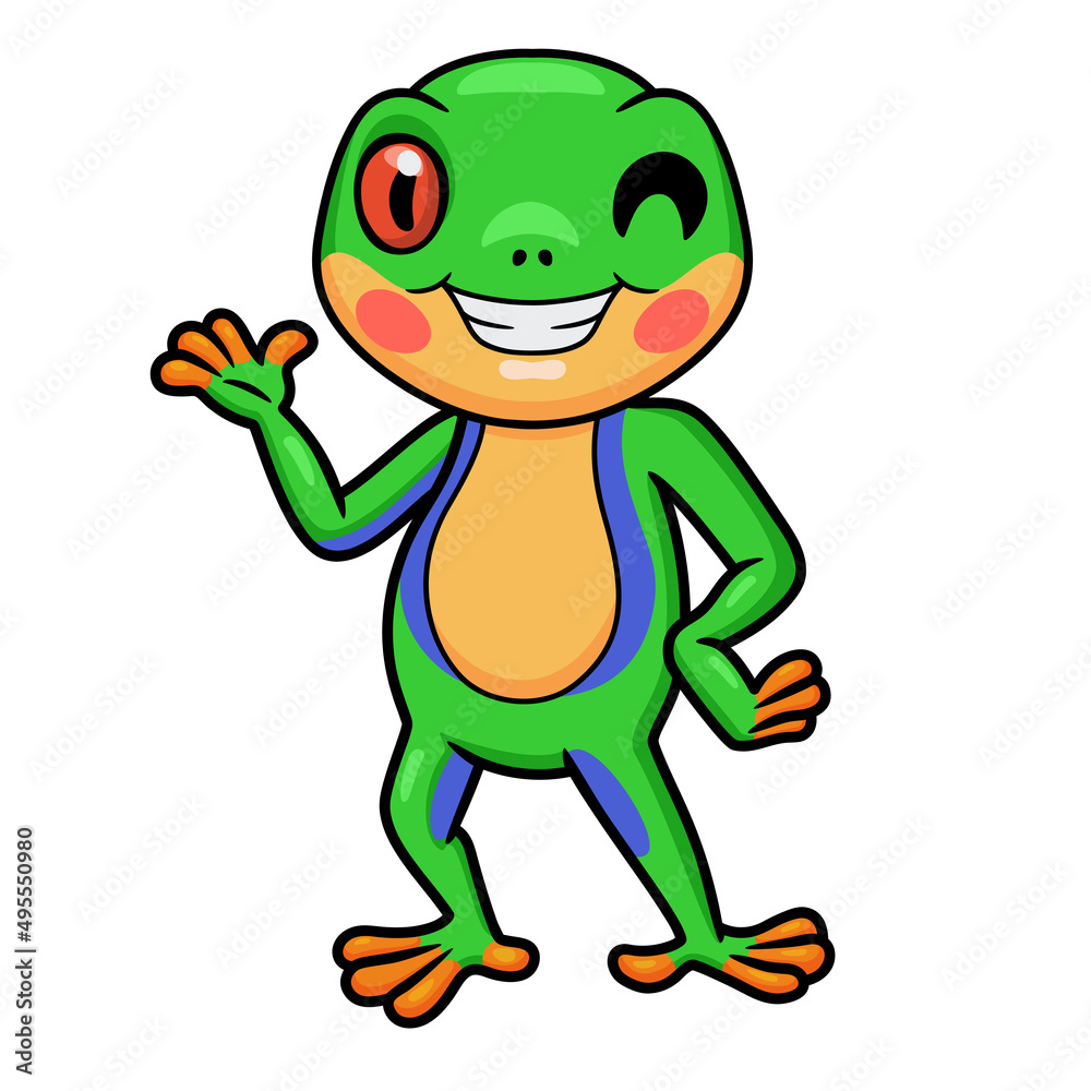 Cute little frog cartoon waving hand Cute little frog cartoon waving hand