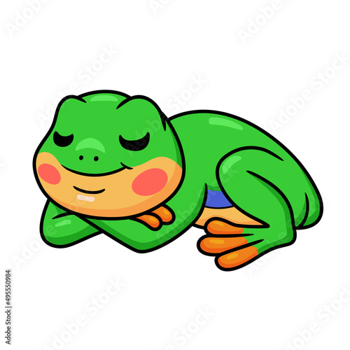 Cute little frog cartoon sleeping