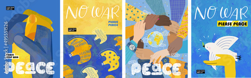 Fotografie, Obraz Peace! No war! Vector illustrations of peace doves, handshake, posters and banne