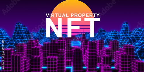 NFT or NFTs non-fungible tokens digital asset using blockchain technology - Illustration Rendering