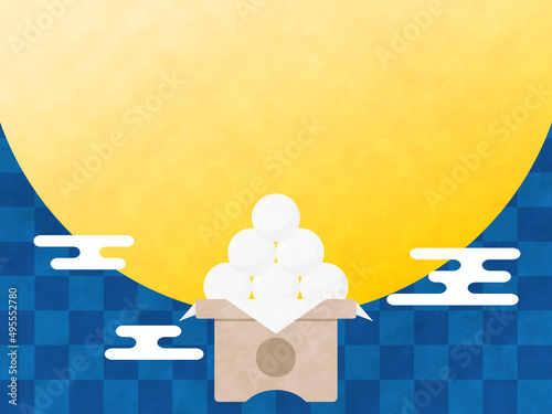 お月見の背景　横位置　ブルー　水彩風