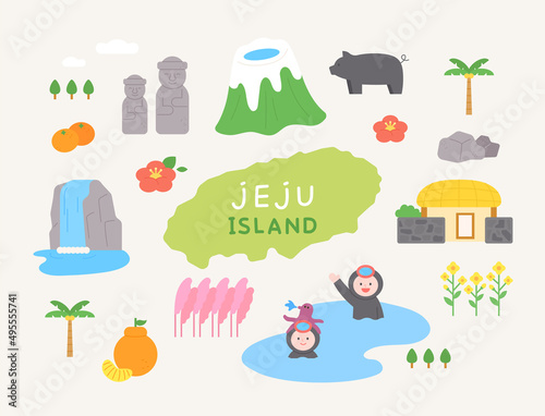 A collection of icons that symbolize Jeju Island. flat design style vector illustration. photo