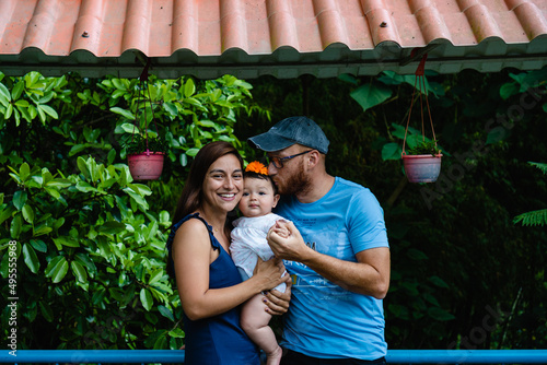 latin family, father, mother and baby girl, outdoors in nature #495555968