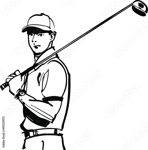 vector sketch illustration of a golfer wit golfer stick in hand