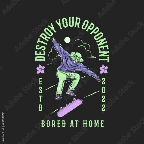 Illustration of a man playing skateboard vintage vector suitable for t-shirt design