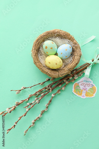 Nest with painted Easter eg...