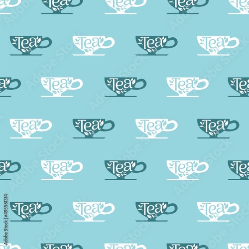 Abstract Cute Tea Cup Drink Vector Graphic Silhouette Seamless Pattern
