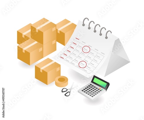 Flat isometric concept illustration. 24 hour online health serviceFlat isometric illustration landing page concept. delivery time calendar