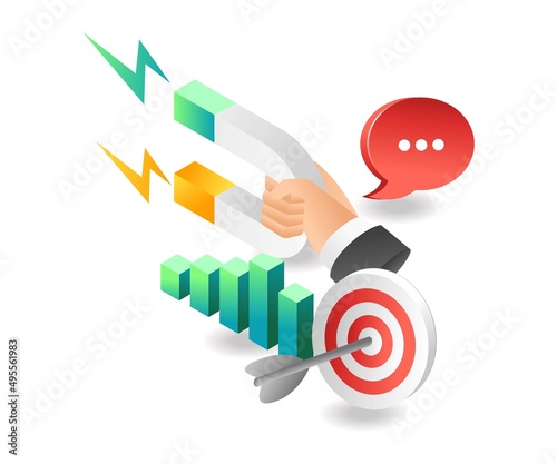 Flat isometric illustration concept. magnets attract clients