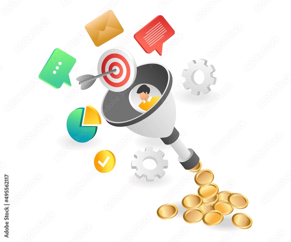 Flat isometric illustration concept. that comes out of the filter Flat isometric illustration concept. that comes out of the filter