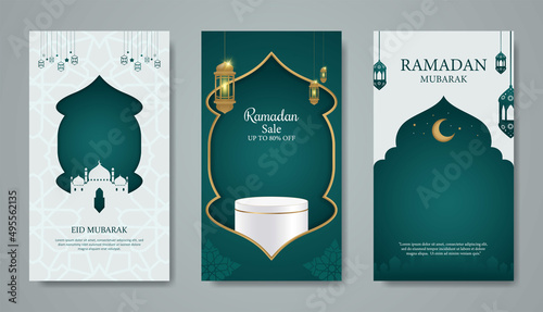 Set ramadan islamic banner illustration story social media template. portrait background design