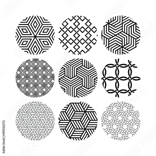 Seamless repeating geometric pattern illustration textile design circle square triangle polygon 3D