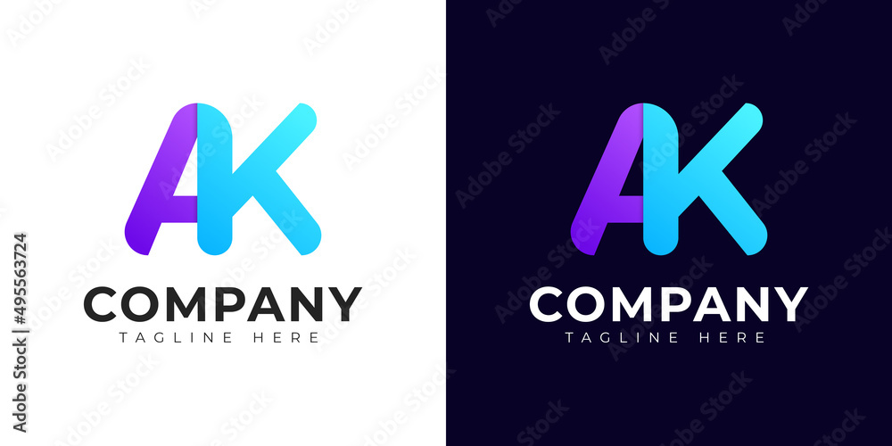 Monogram a ak and ka initial letter logo design. Modern letter akand ka colorful vector logo template. - obrazy, fototapety, plakaty 
