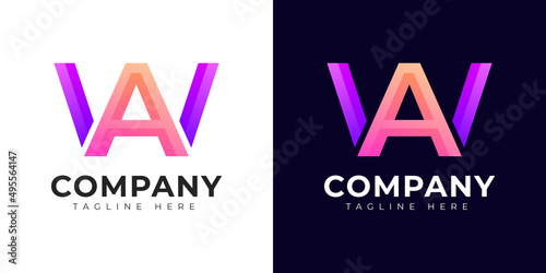 Monogram a aw and wa initial letter logo design. Modern letter aw and wa colorful vector logo template.