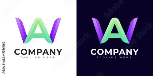 Monogram a aw and wa initial letter logo design. Modern letter aw and wa colorful vector logo template.