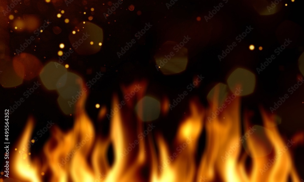 Abstract dark glitter fire particles lights. Fire embers particles over black background.
