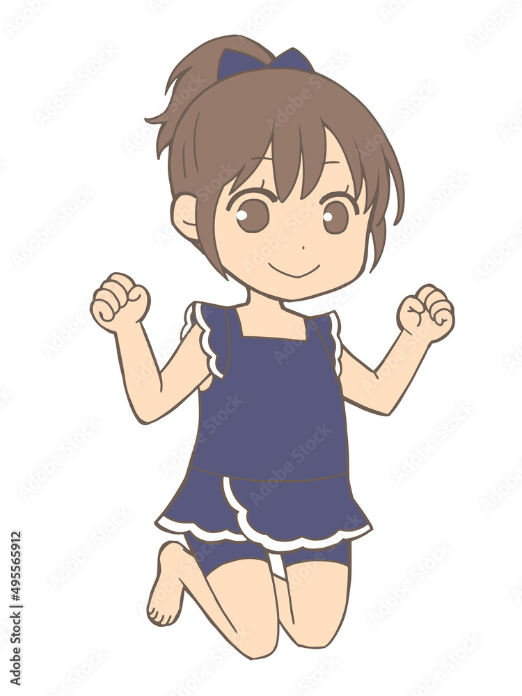 ジャンプする水着の女の子のイラスト