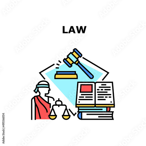 Law Consulting Vector Icon Concept. Law Consulting And Advocate Professional Work, Lawyer Researching Constitution And Protect Rights In Court. Notary Consultation Color Illustration