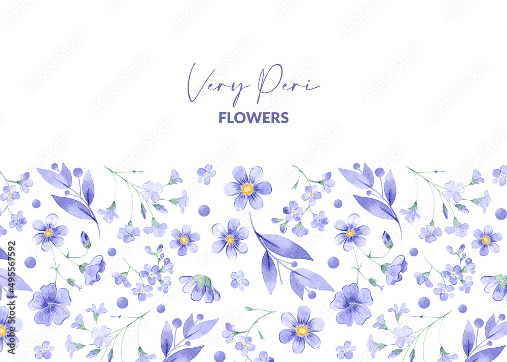 Template with watercolor very peri flowers