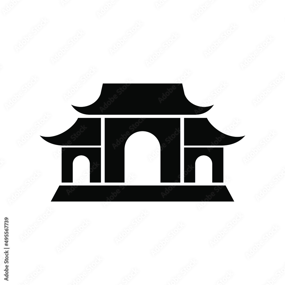 Chinese historical building three door flat silhouette black color illustration vector.Chinese Worship place icon Chinese historical building three door flat silhouette black color illustration vector.Chinese Worship place icon