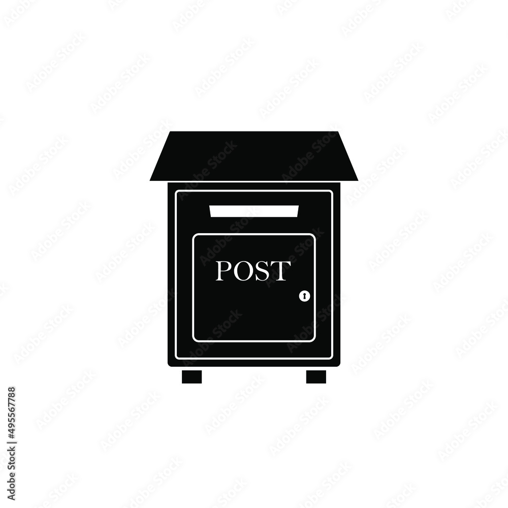 Large post office box flat design vector black color isolated.square post office box. Large post office box flat design vector black color isolated.square post office box.