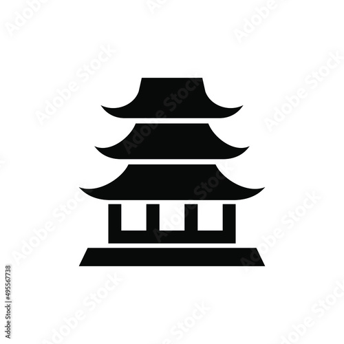 Chinese historical building flat silhouette black color illustration vector.Chinese Worship place icon