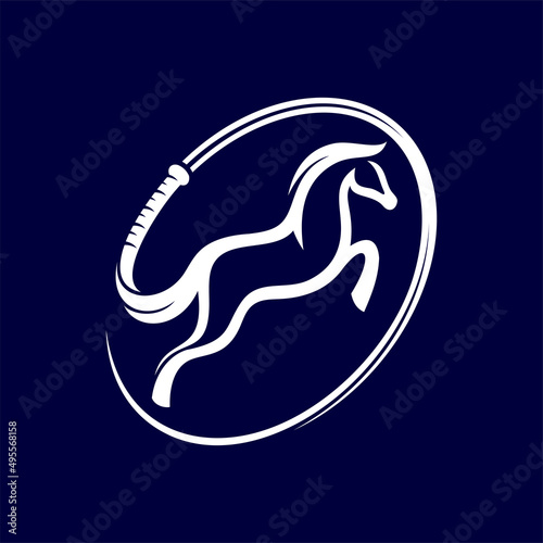 horse whip logo with jump concept