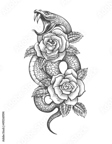 Snake roses tattoo